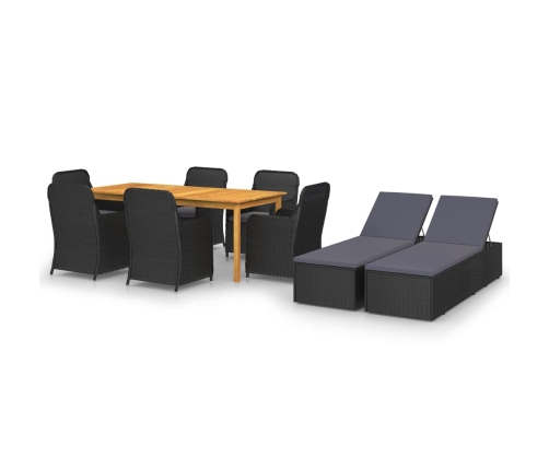 Juego de comedor para jardín de 9 piezas negro