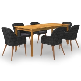 Juego de comedor para jardín de 7 piezas negro