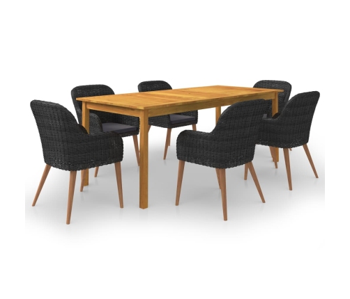 Juego de comedor para jardín de 7 piezas negro
