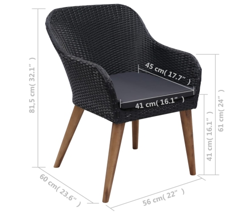 Juego de comedor para jardín de 7 piezas negro