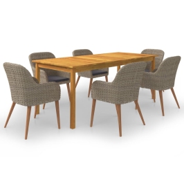 Juego de comedor para jardín 7 piezas marrón