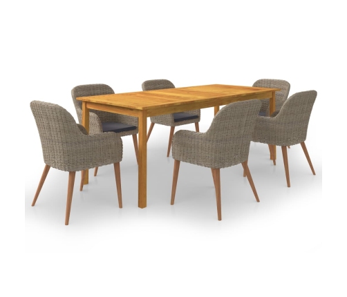 Juego de comedor para jardín 7 piezas marrón