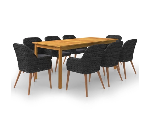 Juego de comedor de jardín de 9 piezas negro