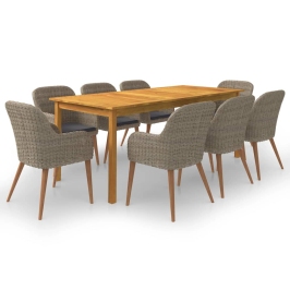 Juego de comedor para jardín de 9 piezas marrón