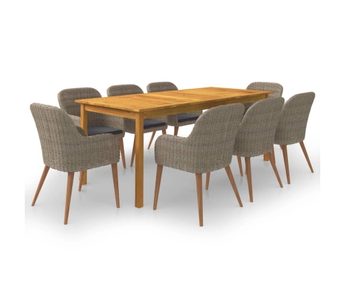 Juego de comedor para jardín de 9 piezas marrón
