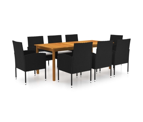 Juego de comedor de jardín de 9 piezas negro