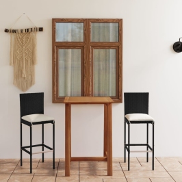 Conjunto de bar para jardín 3 piezas con cojines negro