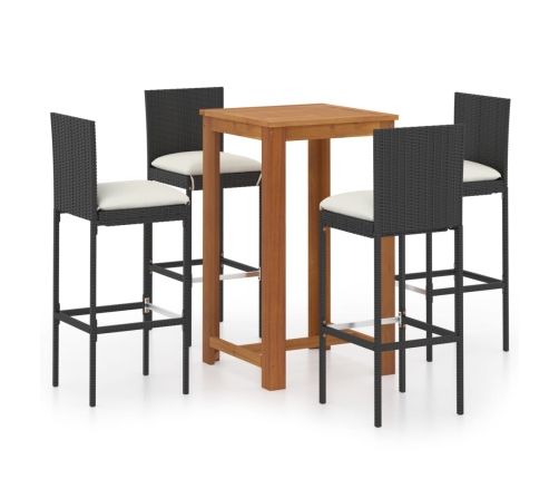 Conjunto de bar para jardín 5 piezas con cojines negro