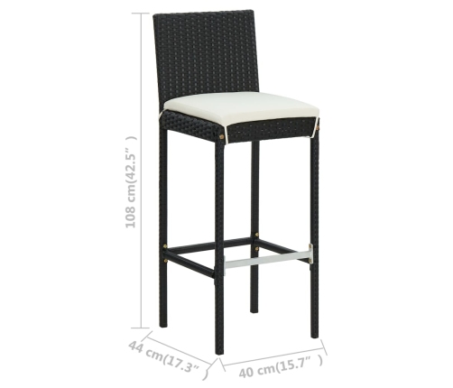Conjunto de bar para jardín 5 piezas con cojines negro