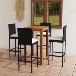 Conjunto de bar para jardín 5 piezas con cojines negro