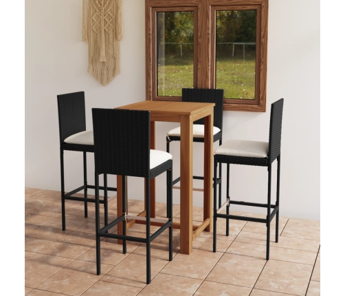 Conjunto de bar para jardín 5 piezas con cojines negro