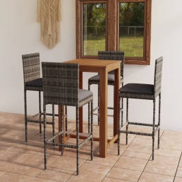 Conjunto de bar para jardín 5 piezas con cojines gris