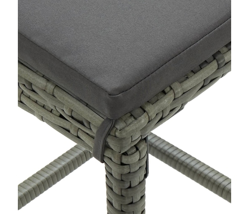 Set de bar para jardín 3 piezas y cojines ratán sintético gris