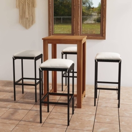 Set de bar para jardín 5 piezas y cojines ratán sintético negro