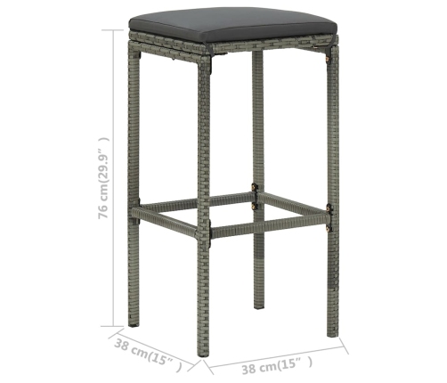 Set de bar para jardín 5 piezas y cojines ratán sintético gris