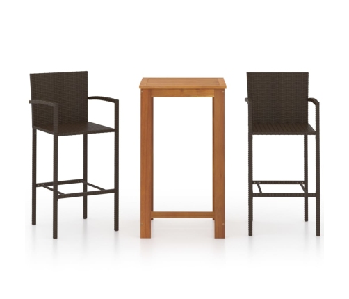 Conjunto de bar para jardín 3 piezas marrón