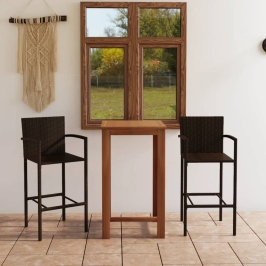 Conjunto de bar para jardín 3 piezas marrón