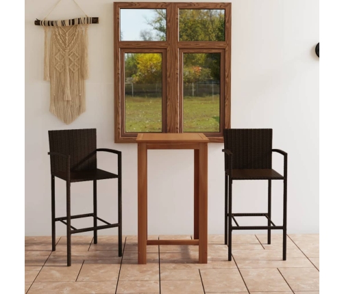 Conjunto de bar para jardín 3 piezas marrón