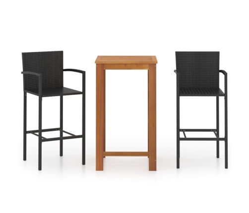 Conjunto de bar para jardín 3 piezas negro