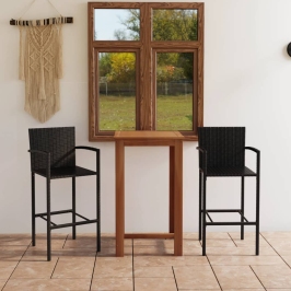 Conjunto de bar para jardín 3 piezas negro