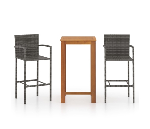 Conjunto de bar para jardín 3 piezas gris
