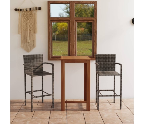 Conjunto de bar para jardín 3 piezas gris