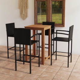 Conjunto de bar para jardín 5 piezas negro