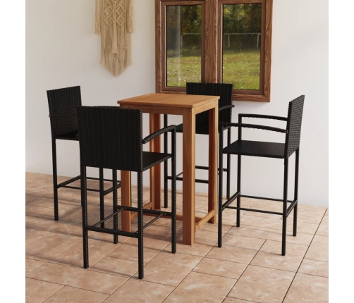Conjunto de bar para jardín 5 piezas negro
