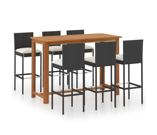 Conjunto de bar para jardín 7 piezas con cojines negro