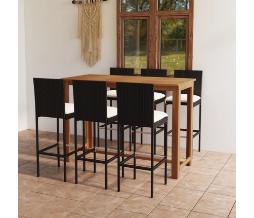 Conjunto de bar para jardín 7 piezas con cojines negro