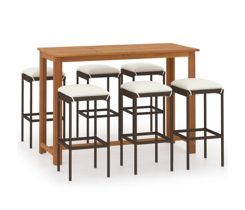 Conjunto de bar para jardín 7 piezas con cojines marrón