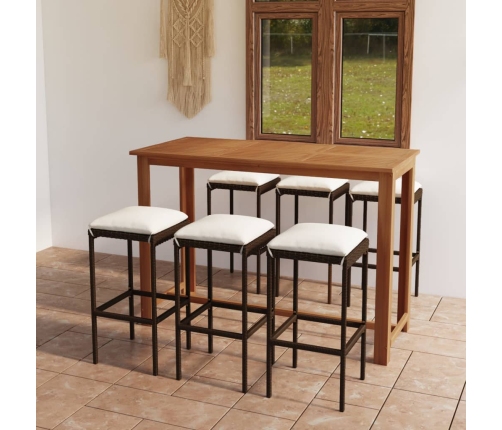 Conjunto de bar para jardín 7 piezas con cojines marrón