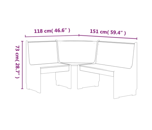 Banco de esquina REINE madera maciza de pino blanco 151 cm