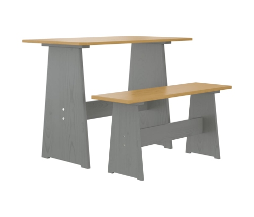 vidaXL Mesa de comedor con banco REINE madera maciza pino marrón gris