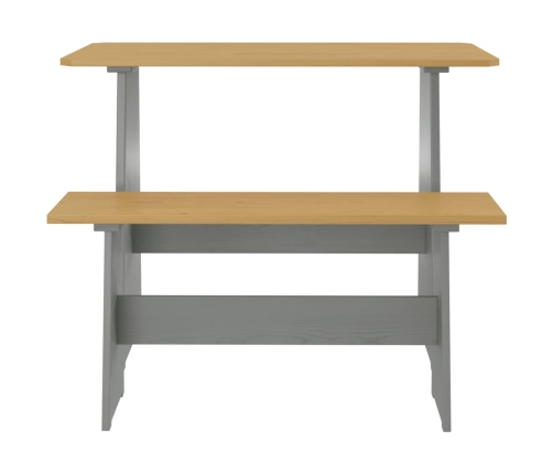 vidaXL Mesa de comedor con banco REINE madera maciza pino marrón gris