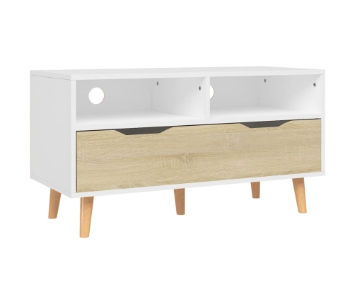 Mueble de TV madera de ingeniería blanco y roble 90x40x48,5 cm