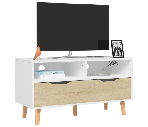 Mueble de TV madera de ingeniería blanco y roble 90x40x48,5 cm