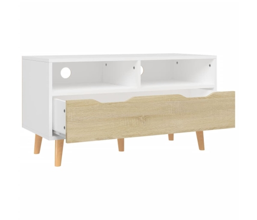 Mueble de TV madera de ingeniería blanco y roble 90x40x48,5 cm