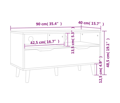 Mueble de TV madera de ingeniería blanco y roble 90x40x48,5 cm