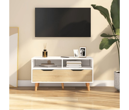 Mueble de TV madera de ingeniería blanco y roble 90x40x48,5 cm