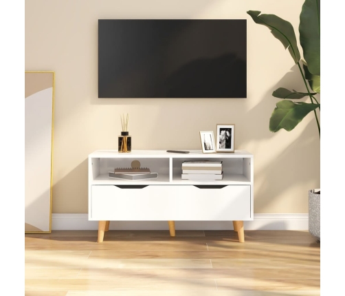 vidaXL Mueble de TV madera de ingeniería blanco brillo 90x40x48,5 cm