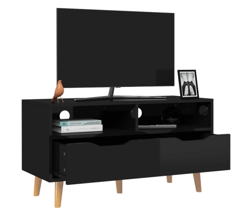 vidaXL Mueble de TV madera de ingeniería negro brillo 90x40x48,5 cm