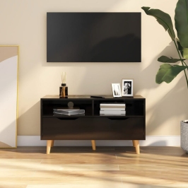 Mueble de TV madera de ingeniería negro brillo 90x40x48,5 cm