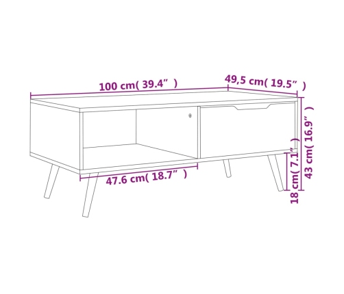 Mesa de centro de madera contrachapada blanco 100x49,5x43 cm