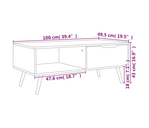 Mesa de centro madera de ingeniería roble Sonoma 100x49,5x43 cm