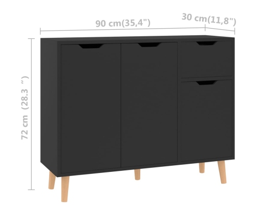 Aparador madera de ingeniería negro brillante 90x30x72 cm