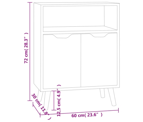 Aparador de madera de ingeniería negro 60x30x72 cm