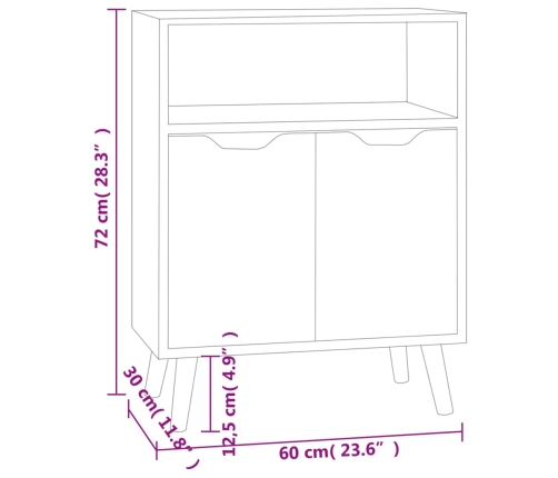 Aparador madera de ingeniería blanco y roble Sonoma 60x30x72 cm