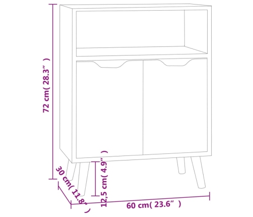 Aparador de madera de ingeniería negro brillo 60x30x72 cm