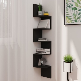 Estante de esquina pared madera ingeniería negro 19x19x123 cm